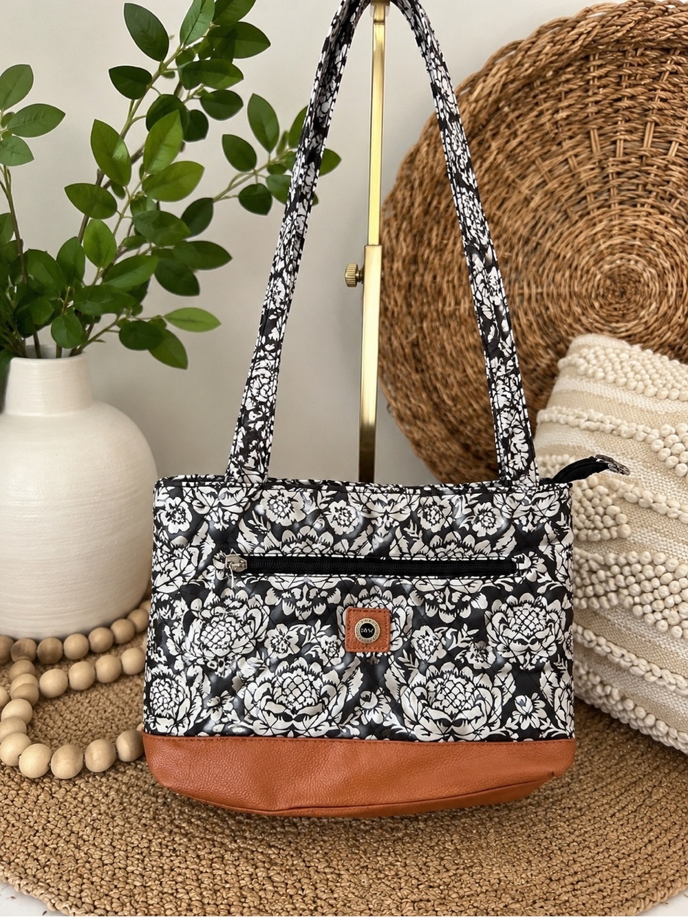 Stone Mountain Quilted Floral Shoulder Bag NWT Faux Leather Trim Tote